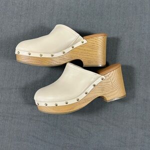 The Drop Beige Faux Leather Platform Clog with Rivets